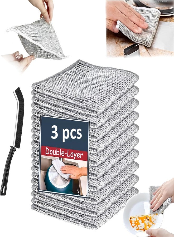 Feelon مناشف أطباق سلكية غير قابلة للخدش وفرشاة تنظيف الفجوات من فيلون، طبقتان مع مناشف غسيل أطباق سلكية متعددة الأغراض للتنظيف الرطب والجاف، سهلة الشطف، قابلة لإعادة الاستخدام، للمطبخ، الأحواض، الأواني، المقالي (3) - Image 1